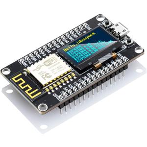 NodeMCU ESP8266 Development Board with 0.96 Inch OLED Display, CH340 Driver, ESP-12E WiFi Wireless Module, and Micro USB Works Great for Arduino IDE/Micropython Programming (Pin Header Soldered)