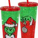 Bling Rhinestone Christmas Tumbler Gift, 20oz Stainless Steel Insulated Tumbler with Straw, Christmas Travel Coffee Mug for Womens/Mens Gift