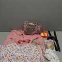 FAYBOX 9 pcs Old Lady Costume for Kids,100 Days of School Costume Old Lady Wig for Girls, Granny Grandma Dress Up (5-7 yr, Pink)