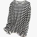 Pullovers for Women Round Neck Striped Loose Fitting Sweaters Soft Knit Top Size L