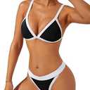 swimall Women's Triangle Bikini Set Sexy Brazilian Sporty Two Piece Swimsuit Cute Bathing Suit - Black - Medium