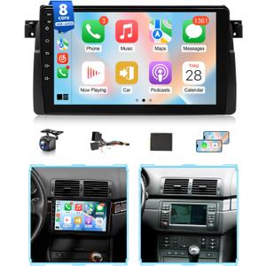 8Core Android Stereo for BMW 325i E46 328i 1998-2005 Radio for BMW M3 2000-2006 Wireless Apple CarPlay Android Auto, 4G + 64G 9IN IPS Touch Screen for 330i 5G WiFi/GPS Navi/BT/FM/RDS/DSP/EQ/SWC