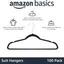 Amazon Basics Slim Velvet Non-Slip Space Saving Suit Clothes Hangers, Closet Organizer, Black/Silver, 100-Pack, Pack of 100