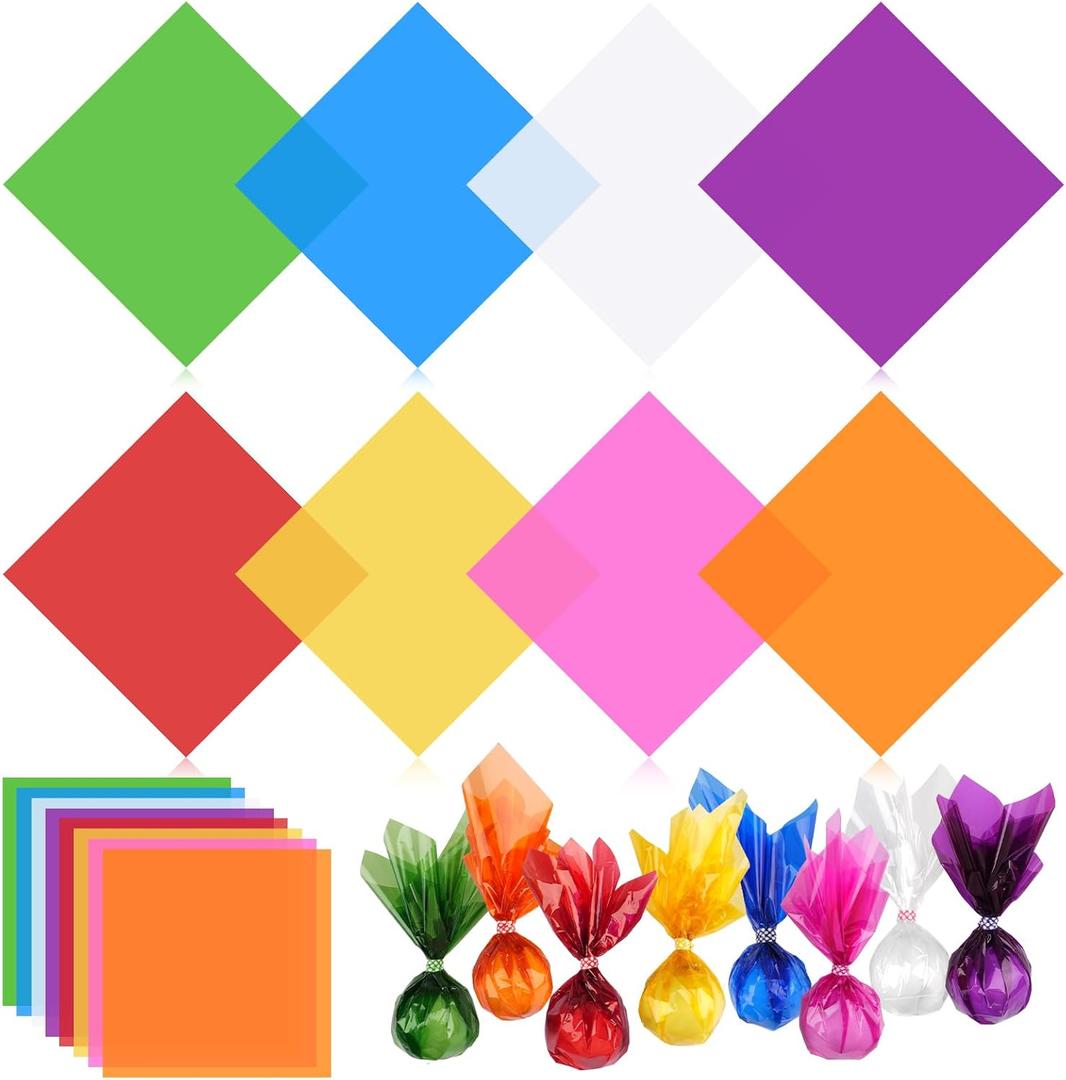 PEASUG 120 PCS Cellophane Sheets, Cello Sheets, Cellophane Paper Sheets, Colored Cellophane Wrap, Transparent Plastic Sheets for DIY Crafts Project, Art, Lights, Window Decoration12x12 Inches (Colorful)