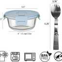 1.5 Cup Round Glass Food Container with Lids and Folding spoon, Small Round Glass Storage Container, 12oz Food Bowls with Spoons for Lunch Office, Oven, Freezer, Dishwasher Safe (4Pack)