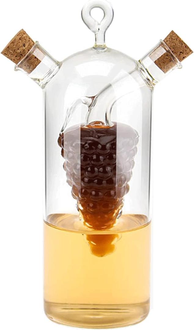2 in 1 Olive Oil Vinegar Dispenser Cruet, Clear Glass Vinegar and Oil Bottles, Double Pourer Spout Oil Dispenser Bottle for Kitchen Cooking Container (8.1 Ounces)