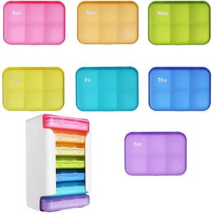 7 Piece Set Pill Organizer 6 Times a Day, Weekly Pill Case, Pill Organizer with Labels, Travel Pill Dispenser 7 Day with 42 Compartments for Medication/Vitamin/Fish Oil/Supplements - Rainbow Colors