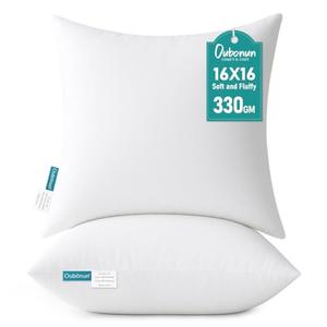 Oubonun 16 x 16 Throw Pillow Inserts - Soft, Plush & Decorative Down Alternative Pillows for Couch Sofa Bed, Machine Washable - White, Pack of 1