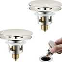 Universal 2PCS Bathroom Sink Stopper 2 in 1 Pop Up Metal Sink Drain Strainer with Hair Catcher, Fit for 1.1~2.36" Sink Basin Hole, Big Cover Cap, Anti-clog, Brushed Nickel