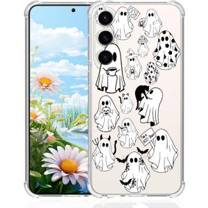 Phone Case for Samsung Galaxy S24 Clear Case with Halloween Ghost Soft TPU Shock Absorption Slim Embossed Pattern Protective Back Phone Cover Case for Samsung Galaxy S24 5G-Halloween Ghost
