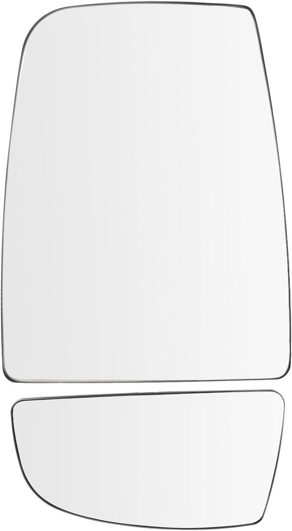 LHCDQSKCW Driver Left Side Upper & Lower Mirror Glass Compatible With Ford Transit T150 T250 T350 2015UP, Convex Heated Mirror Glass with Backing Plate