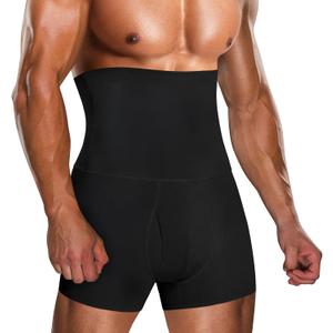 TAILONG Men Tummy Control Shorts High Waist Slimming Underwear Body Shaper Seamless Belly Girdle Boxer Briefs (Small, Black With Fly)