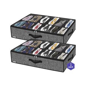 Onlyeasy Sturdy Under Bed Shoe Storage Organizer, Set of 2, Fit 12 to 24 Pairs, Underbed Shoes Closet Storage Solution with Clear Window, Breathable, L29.3 x W23.6 x H5.9, Linen-like Black