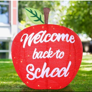 Kittmip Back to School Yard Sign Apple Decoration, 30" Red Apple Lantern with Built-in 70 LED Lights Decor for First Day of School Classroom Party