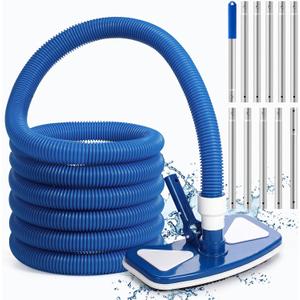 3 Pcs Pool Vacuum Cleaning Kit Flexible Pool Vacuum Head with 1-1/2" x 18ft Hoses and 13.7ft Adjustable Pole Cleaning Supplies for Inground Swimming Pond Spa Hot Tub(Butterfly Head)