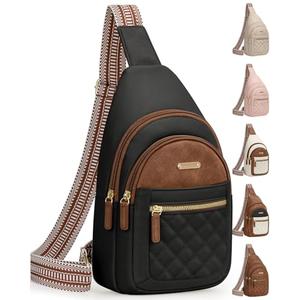 Capolo Crossbody Bag for Women, Adjustable Leather Chest Sling Bag with Multi-Compartment for Daily Use, Travel, Gift, Black With Brown