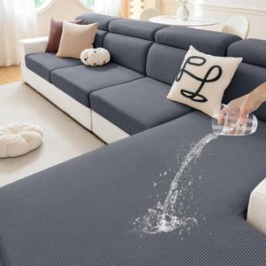 hyha Waterproof Couch Cushion Covers, Against Spills, Couch Cover for Dogs Washable, Thick Elastic Jacquard Fabric, Waterproof Sofa Seat Slipovers for Pets (3 Pieces, Dark Grey)