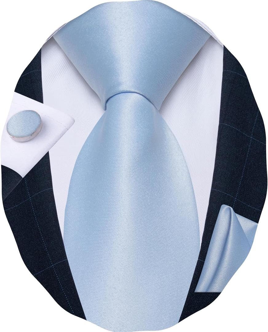 DiBanGu Mens Tie Satin Plain Necktie and Pocket Square Cufflinks Set Wedding Party Business