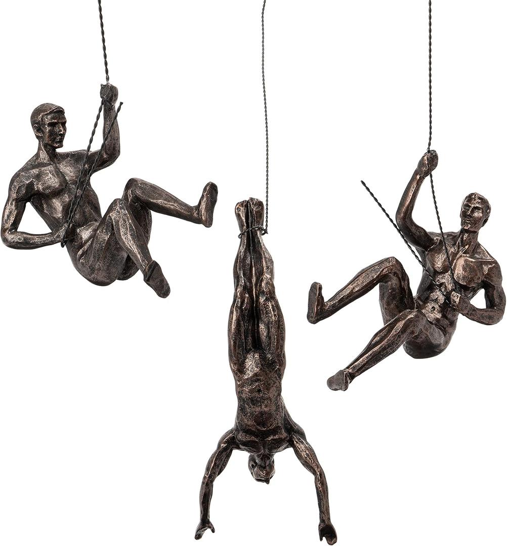 Set of 3 Climbing Men Man Wall Art Decor Sculpture by Gute (Set of 3) - Perfect Home Decor Gift, Climbing Man Wall Art Sculpture Decoration Statue Figurine Home & Office Rock Gifts (Standard, Copper)