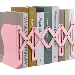 MSDADA Adjustable Bookends, Book Ends for Heavy Books, Expandable Book Organizer for Desk, Shelf, Office, School, for 6 7 8 9 10 11 12-15 Boys and Girls, Extends up to 19 inches (Pink)