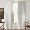 Beige White 100 Inch Bedroom Curtains Blackout, Country Cottage Core Thick Linen Pleat Window Drapes for Nursery Kids Room Thermal Room Darkening Winter Curtains to Keep Cold Out 40"Wx100"L 2 Panels