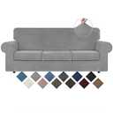 WEERRW 4 Pieces Velvet High Stretch Couch Covers for 3 Cushion Couch Sofa Slipcovers, Washable Furniture Protector with Non Slip Elastic Bottom, Feature Soft and Thick Plush Fabric, Silver Grey, Large