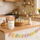 Qinyoung 6.3'' Easter Ceramic Utensil Holder Kitchen Decoration Colorful Spring Egg Bunny Utensil Holder Ceramic Utensils Crock for Rustic Farmhouse Indoor Kitchen Decorations