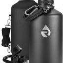 One Gallon Water Bottle Insulated, Triple Walled Vacuum Stainless Steel (Cold for 48 Hrs), Leak Proof & Non-BPA, Large Water Flask Jug with Paracord Handle & Straw Spout Lids (128 Ounces, Magic Black)