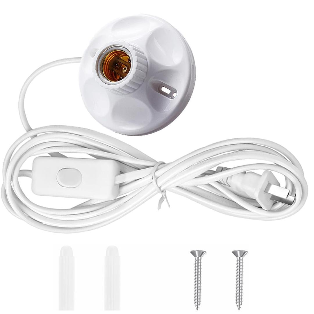 15FT Light Bulb Base with Cord E26/E27 Light Socket with On/Off Switch, 110V-250V Lamp Base for Light Socket with Cord, Light Bulb Socket with Plug-in Lamp Holder Base for Desktop,Include Screw