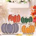 Leinuosen 4 Pcs Thanksgiving Fall Pumpkin Decoration Wooden Tabletop Signs Pumpkin of 4 Size, Autumn Table Centerpieces Season Tray Decor for Halloween Harvest Home Room Decoration(Earthy Colors)