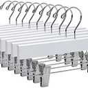 Quality 11 Inches Kids Wooden Pants Hangers 3 Pack - Skirt Hangers with Adjustable Metal Clips 360° Swivel Chrome Hook & Nonslip Notches- Ideal for Clothes Size 8 and Smaller (White, 3)