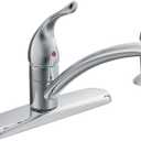 Moen Chateau Chrome One-Handle Low-Arc Kitchen Sink Faucet with Side Sprayer, 4 Hole Kitchen Faucet, Separate Flexible Pull Out Spray Head, for Commercial, Laundry, Utility, 7430
