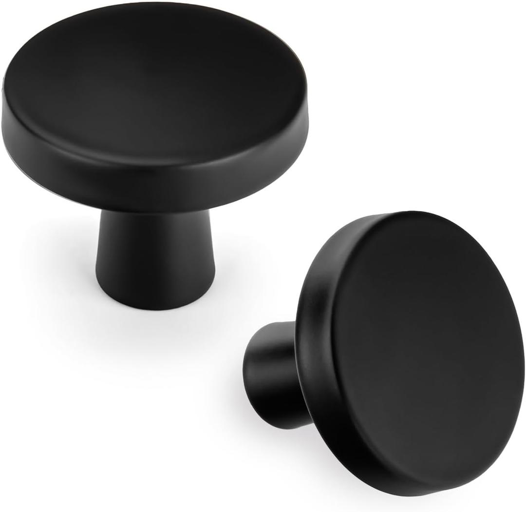goldenwarm 5 Pack Matte Black Cabinet Knobs for Kitchen Hardware Handles Round Dresser Drawer Knob for Closet Bifold Modern Cabinets Pulls,1.27 Inch