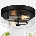 Flush Mount Ceiling Light Fixtures, 2-Light Black and Silver Ceiling Mount for Farmhouse with Seeded Glass Lampshade, Industrial Flush Mount Light Fixture for Hallway, Kitchen, Entryway and Foyer