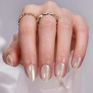 Almond Press on Nails Short Fake Nails Nude Ombre Acrylic Nails Shiny Glitter False Nails Press ons Glue On Nails Glossy Stick on Nails for Women Girls Nails Decoration 24 Pcs (Style1)