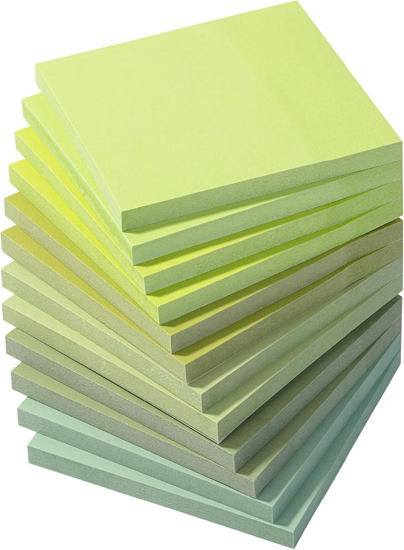 Mr. Pen- Sticky Notes, 3”x3”, 12 Pads, 600 Sheets, Shades of Green Sticky Notes