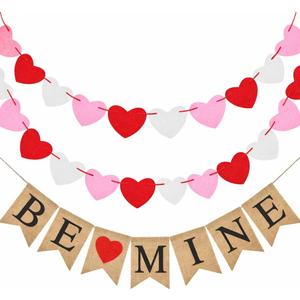 GCQQ Valentine Day Banners - No DIY Felt Heart Garland and Be Mine Burlap Banner Romantic Be Mine Banner Heart Garlands for Mantle, Fireplace, Wall Proposal Valentines' Day Decor (Red)