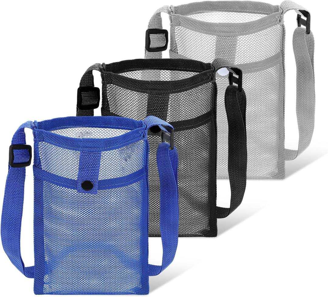 3Pcs Water Bottle Carrier with Strap, Adjustable Mesh Water Bottle Holder Bag for Walking Hiking Travel Schooling Lightweight Crossbody Bottles Shoulder for Carrying Tumbler Bottles, Easy to Carry