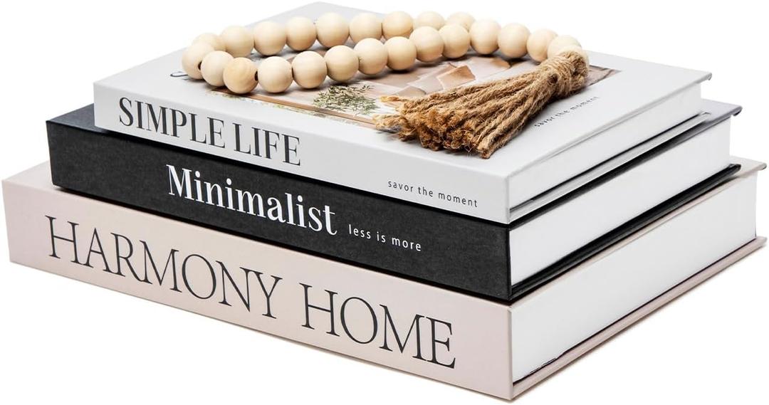 TwoDays Beautiful Coffee Table Books, Neutral Fashion Decorative Books for Home Bookshelf, Modern Room Decor Aesthetic, Fake Faux Book Storage Boxes for Decoration (Set of 3)