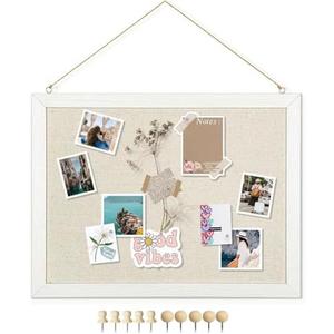 DOLLAR BOSS Bulletin Boards with Linen 1-Pack 16''X 12'' Double-Sided Cork Board for Walls Wood Framed Bulletin Boards, Small Pin Board for Home Kitchen Office Decorative Hanging 10 Pushpins