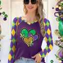 Mardi Gras Shirts for Women Funny Carnival Tuesday T Shirt New Orleans Party Shirt Mardi Gras Outfit Long Sleeve Tops (M)