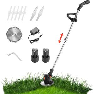 12V Garden Strimer Cordless Electric Metal Blade Strimer Grass Trimmer with Lithium Battery Fast Charger for Garden Weeding Weeds Flower Trees (1pcs Battery, A) (1pcs Battery B)