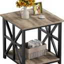 GreenForest End Table with 2-Tier Storage Shelf, 24 inch Large Side Table for Living Room,Modern Nightstand for Bedroom Bedside Office Farmhouse, Grey Wash