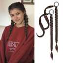 YOGFIT 2PCS DIY Braid Ponytail Extension, Long Straight Wrap Around Ponytail Hair Extensions Natural Soft Synthetic Hairpieces for Women Daily Wear (20 Inch, Black Chocolate Brown)