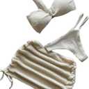 GORGLITTER Women's 3 Piece Swimsuits Textured One Shoulder Bikini Set with Beach Cover Up Skirt (Beige)