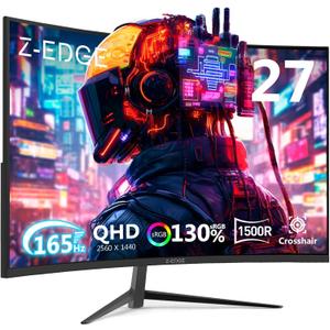 Z-Edge 27 inch Curved Gaming Monitor, QHD 1440P 165Hz 144Hz Curved 1500R Computer Monitor, MPRT 1ms Monitor Gaming, 16.7M Colors, UG27Q Frameless Bezel, 2X DP 1.4 Ports and 2X HDMI 2.0 Ports