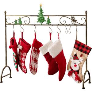 Christmas Stocking Holder Stand for Floor, Metal Freestanding Christmas Stocking Hanger Rack with 8 Hooks, Christmas Tree Sock Stand for Holiday Decor