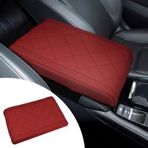 Hovom Car Center Console Armrest Pillow, 12.6"7.87"1.97" Leather Arm Rest Cover for Cars, Soft Comfortable Auto Armrest Cushion Pad, Vehicle Middle Console Cover, Car Accessories (Wine Red)