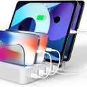 USB Charging Station - Charging Dock - 4-Port - Fast Charging Station for Multiple Devices - Docking Station - Smart Charging Station Dock - Multi Charging Station for Cell Phones and Tablets (white)