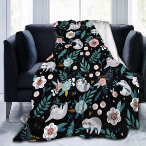 Cute Sloth Throw Blanket Gifts for Men Women Boy Girl Pink Flower Animal Soft Flannel Plush Blanket for Bed, Sofa, Couch, Travel, Camping 50x40 Inches
